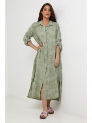 Lin Passion Lniana sukienka w kolorze zielonym rozmiar: 34/36. Zielone sukienki Lin Passion, bez wzorów, ze lnu, klasyczne, bez kołnierzyka, bez ramiączek, maxi. Za 173.99 zł.