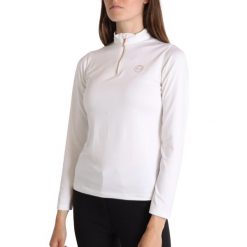 Damskie jeździeckie polo Montar Everly. Białe koszulki polo MONTAR, l, bez wzorów, z materiału, bez kołnierzyka, bez ramiączek. Za 225.00 zł.