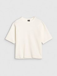 4F T-shirt regular z waflowej dzianiny damski - biały XS. Białe t-shirty 4f, xs, bez wzorów, z bawełny, bez kołnierzyka, bez ramiączek. W wyprzedaży za 49.99 zł.