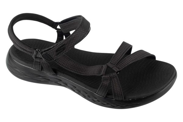 Sandały damskie, On the GO 600 - Brilliancy. Czarne sandały Skechers, bez wzorów, z materiału, sportowe, bez obcasa, bez zapięcia. Za 189.99 zł.