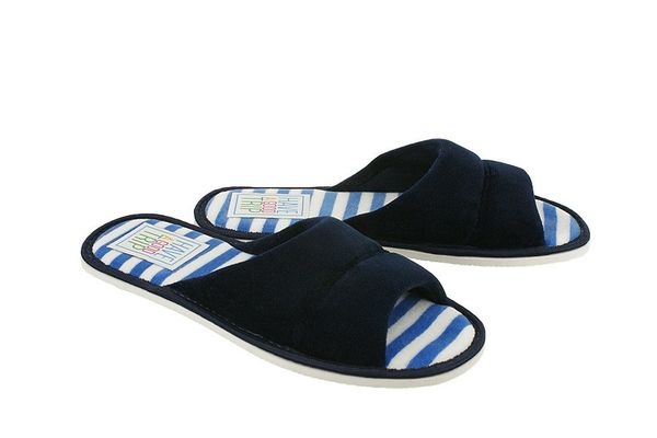 METEOR 045 KAJA granatowy, kapcie damskie. Niebieskie obuwie domowe Meteor, bez wzorów, z tkaniny, bez zapięcia. Za 38.99 zł.