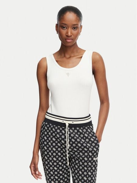 Guess Top V6YP09 K4312 Kremowy Regular Fit. Białe topy Guess, xs, z aplikacjami, z bawełny, bez kołnierzyka, bez ramiączek. Za 154.99 zł.