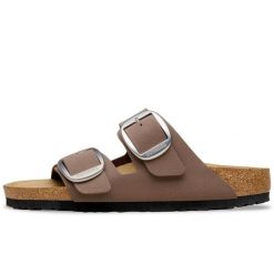 Klapki Birkenstock Arizona Big Buckle Birkibuc Damskie. Brązowe klapki Birkenstock, bez wzorów, z nubiku, bez obcasa. Za 525.85 zł.