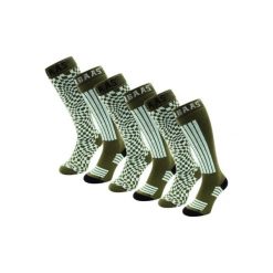 Skarpety narciarskie - unisex - 6 par - oliwkowo-zielone. Zielone skarpety POEDERBAAS, bez wzorów, z wełny. W wyprzedaży za 329.62 zł.
