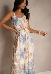 Beżowa Kwiatowa Sukienka Siateczkowa z Wiskozą Izurelia. Brązowe sukienki Renee, na co dzień, m, bez wzorów, z wiskozy, eleganckie, bez kołnierzyka, bez ramiączek, midi, proste. Za 89.99 zł.