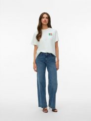 Vero Moda Koszulka w kolorze białym rozmiar: M. Białe bluzki Vero Moda, m, bez wzorów, z bawełny, bez kołnierzyka, bez ramiączek. Za 70.90 zł.