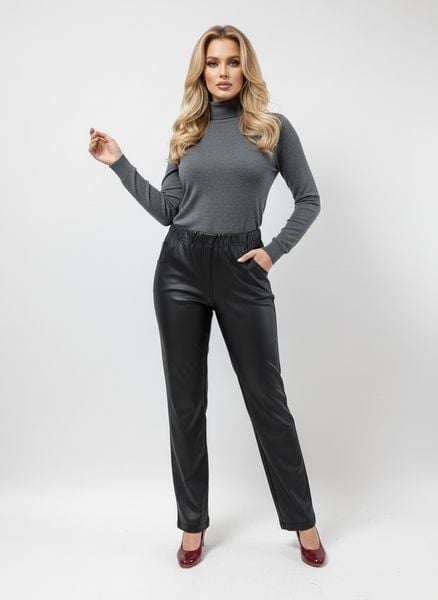 Eleganckie czarne spodnie BengaMetallic11 o kroju wide leg PLUS SIZE XXL OVERSIZE JESIEŃ. Czarne spodnie materiałowe Moda Size Plus Iwanek, do pracy, plus size, bez wzorów, z elastanu, plus size. Za 199.90 zł.