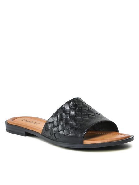 Lasocki Klapki WI23-AGA-02 Czarny. Czarne klapki Lasocki, bez wzorów, ze skóry, bez obcasa. Za 129.99 zł.