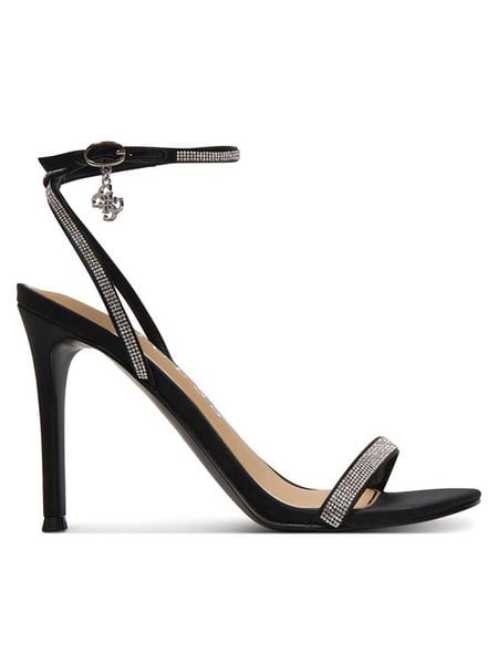 Guess Sandały FLJCHR SAT03 Czarny. Czarne sandały Guess, z aplikacjami, ze skóry, bez obcasa, na szpilce, bez zapięcia. Za 359.99 zł.