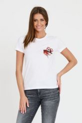 KARL LAGERFELD Biały damski t-shirt ikonik lny, Rozmiar XS. Białe t-shirty KARL LAGERFELD, xs, bez wzorów, bez kołnierzyka, bez ramiączek. W wyprzedaży za 269.99 zł.