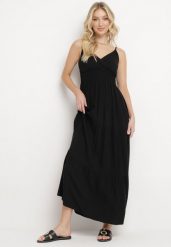 Czarna Sukienka Rozkloszowana na Regulowanych Ramiączkach z Bawełny Aletise. Czarne sukienki Born2be, na co dzień, m, bez wzorów, z bawełny, eleganckie, bez kołnierzyka, bez ramiączek, maxi, rozkloszowane. Za 64.99 zł.
