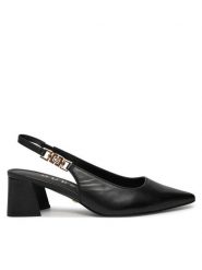 Guess Sandały FLPZA3 LEA05 Czarny. Czarne sandały Guess, z aplikacjami, ze skóry, bez obcasa, na słupku, bez zapięcia. Za 439.99 zł.