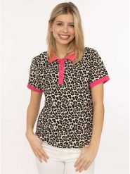 Zwillingsherz Koszulka polo "Leo" w kolorze jasnobrązowo-różowo-beżowym rozmiar: XL. Brązowe bluzki Zwillingsherz, xl, bez wzorów, z bawełny, bez kołnierzyka, bez ramiączek. Za 157.35 zł.