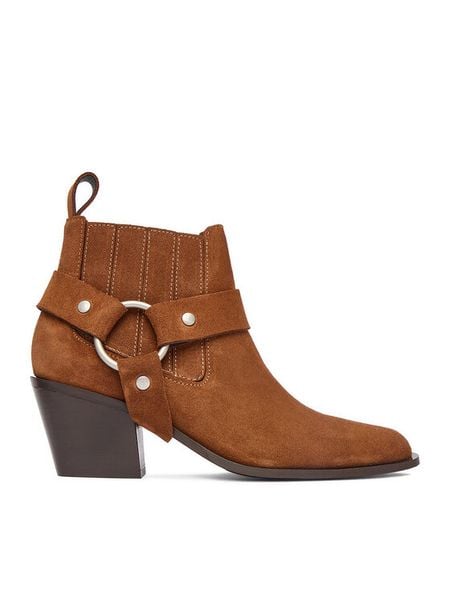 Badura Botki EO-CLEO-501-25 Brązowy. Brązowe botki Badura, bez wzorów, ze skóry, bez obcasa, na słupku, bez zapięcia. Za 429.99 zł.