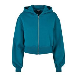 Krótka Bluza Damska Z Kapturem Zapinana Na Zamek Błyskawiczny. Niebieskie bluzy Urban Classics, xl, bez wzorów, z kapturem. Za 195.99 zł.
