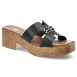Czarne Stylowe Klapki Armodo Wygodne Obuwie Damskie. Czarne klapki Armodo, bez wzorów, bez obcasa, na obcasie. Za 269.00 zł.