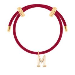 Bransoletka Liana w kolorze bordowym z pozłacaną literką M z cyrkoniami. Czerwone bransoletki Lilou, z cyrkonią, pozłacane. Za 288.00 zł.