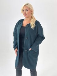 Kardigan Kaja w kolorze butelkowej zieleni XXL OVERSIZE JESIEŃ. Zielone kardigany Moda Size Plus Iwanek, s, bez wzorów, z poliesteru. Za 199.90 zł.