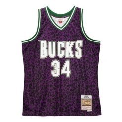 Koszulka Milwaukee Bucks Swingman Wild Life 2000/01. Fioletowe bluzki Mitchell & Ness, bez wzorów, sportowe, bez kołnierzyka, bez ramiączek. Za 612.50 zł.