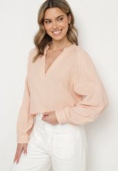 Beżowa Bawełniana Bluzka z Dekoltem w Serek Zdobiona Delikatnym Haftem Liserena. Brązowe bluzki Born2be, l, z aplikacjami, z bawełny, eleganckie, bez kołnierzyka, bez ramiączek. W wyprzedaży za 76.49 zł.