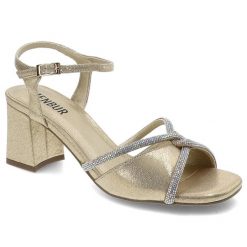 Złote Sandały Menbur Eleganckie Błyszczące Obuwie Damskie. Żółte sandały Menbur, bez wzorów, eleganckie, bez obcasa, na obcasie, bez zapięcia. Za 199.00 zł.