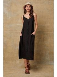 Joséfine Lniana sukienka "Louisa" w kolorze czarnym rozmiar: M. Czarne sukienki Joséfine, m, bez wzorów, ze lnu, bez kołnierzyka, bez ramiączek, maxi. Za 152.99 zł.