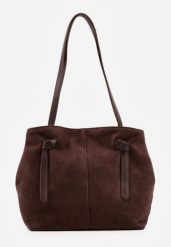 Brązowa Torebka Typu Shopperka z Ozdobnymi Paskami Zapinana na Napy po Bokach Laodiera. Brązowe shopper Born2be, bez wzorów, z dzianiny, biznesowe, duże, bez dodatków. Za 119.99 zł.