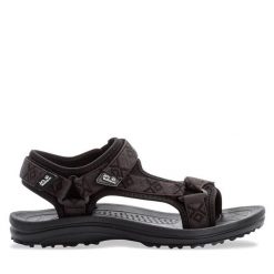 Sandały Jack Wolfskin. Czarne sandały Jack Wolfskin, bez wzorów, sportowe, bez obcasa, bez zapięcia. Za 219.99 zł.