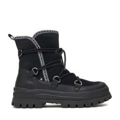 Botki Rieker. Czarne botki Rieker, bez wzorów, bez obcasa, na płaskiej podeszwie, bez zapięcia. Za 449.99 zł.
