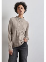 Street One Sweter w kolorze beżowym rozmiar: 40. Brązowe swetry Street One, bez wzorów, ze splotem, bez ramiączek. Za 127.65 zł.