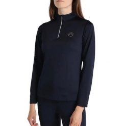 Damska techniczna koszulka polo do jazdy konnej Montar Everly. Niebieskie koszulki polo MONTAR, xl, bez wzorów, z materiału, bez kołnierzyka, bez ramiączek. Za 260.00 zł.