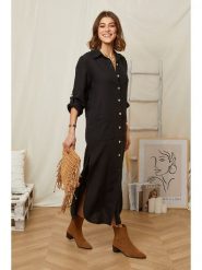 Rodier Lin Lniana sukienka w kolorze czarnym rozmiar: XL/XXL. Czarne sukienki Rodier Lin, na co dzień, xl, bez wzorów, ze lnu, bez kołnierzyka, bez ramiączek, maxi, proste. Za 166.88 zł.