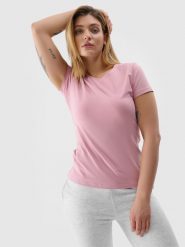4F T-shirt slim gładki damski - różowy XS. Czerwone t-shirty 4f, xs, bez wzorów, z bawełny, bez kołnierzyka, bez ramiączek. W wyprzedaży za 19.99 zł.