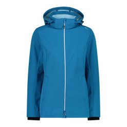 Kurtka turystyczna damska z kapturem i zamkiem CMP. Niebieskie kurtki sportowe CMP, l, bez wzorów, z softshellu, z kapturem, trekkingowe. Za 451.40 zł.