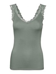 Vero Moda Top "Rosa" w kolorze ciemnozielonym rozmiar: L. Zielone topy Vero Moda, l, bez wzorów, z koronki, bez kołnierzyka, bez ramiączek. Za 52.95 zł.