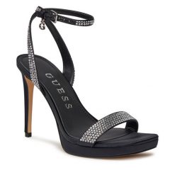 Sandały Guess. Czarne sandały Guess, z aplikacjami, bez obcasa, na szpilce, bez zapięcia. Za 499.99 zł.