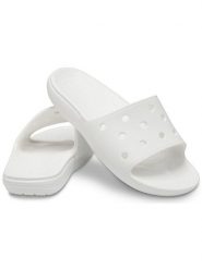 Crocs Klapki "Classic" w kolorze białym rozmiar: 41/42. Białe klapki Crocs, bez wzorów, z otwartym noskiem, bez obcasa. Za 79.03 zł.