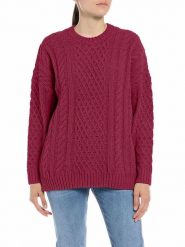 Replay Sweter w kolorze bordowym rozmiar: M. Czerwone swetry Replay, m, bez wzorów, ze splotem, bez ramiączek. Za 259.74 zł.