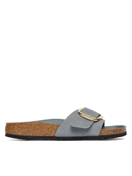 Birkenstock Klapki Madrid Big Buckle Hex 1032090 Szary. Szare klapki Birkenstock, bez wzorów, ze skóry, bez obcasa. Za 549.99 zł.