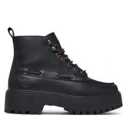 Trzewiki Timberland. Czarne botki Timberland, bez wzorów, bez obcasa, na płaskiej podeszwie, bez zapięcia. Za 779.99 zł.