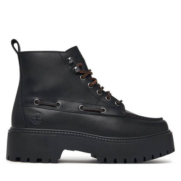 Trzewiki Timberland. Czarne botki Timberland, bez wzorów, bez obcasa, na płaskiej podeszwie, bez zapięcia. Za 779.99 zł.