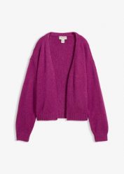 Gruby kardigan oversize o skróconym kroju. Fioletowe kardigany bonprix, bez wzorów. Za 114.99 zł.