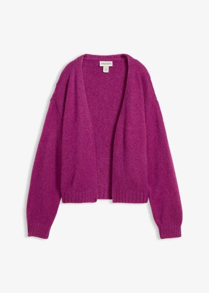 Gruby kardigan oversize o skróconym kroju. Fioletowe kardigany bonprix, bez wzorów. Za 114.99 zł.