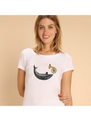 WOOOP Koszulka "Whale song" w kolorze białym rozmiar: L. Białe bluzki Wooop, l, bez wzorów, z bawełny, bez kołnierzyka, bez ramiączek. Za 79.59 zł.