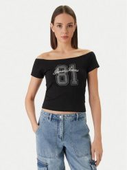 Guess Jeans T-Shirt W6GI07 J1314 Czarny Regular Fit. Czarne t-shirty Guess Jeans, xs, z aplikacjami, z bawełny, bez kołnierzyka, bez ramiączek. Za 139.99 zł.