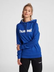 Bluza sportowa z kapturem damska Hummel Go Cotton Logo Hoodie Woman. Niebieskie bluzy Hummel, xs, bez wzorów, z bawełny, z kapturem. Za 181.35 zł.