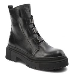 Czarne Botki Nessi Stylowe Obuwie Damskie. Czarne botki Nessi, bez wzorów, ze skóry, bez obcasa, bez zapięcia. Za 489.00 zł.