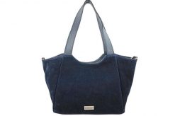 Torebka damska zamszowa typu worek - Granatowa. Niebieskie torby na ramię Barberini's, bez wzorów, z jeansu, biznesowe, na ramię, duże, pikowane, bez dodatków. Za 300.99 zł.