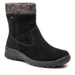 Botki Rieker. Czarne botki Rieker, bez wzorów, bez obcasa, na płaskiej podeszwie, bez zapięcia. Za 265.99 zł.