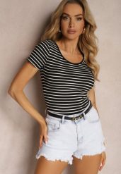Czarno-Biały Bawełniany T-shirt Koszulka w Paski z Krótkim Rękawem Fralea. Czarne bluzki Renee, l, bez wzorów, z bawełny, bez kołnierzyka, bez ramiączek. Za 59.99 zł.